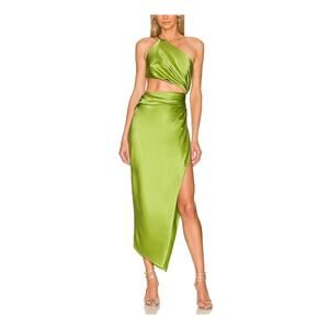 The Sei One Shoulder Green Silk Cut Out Dress Size 2